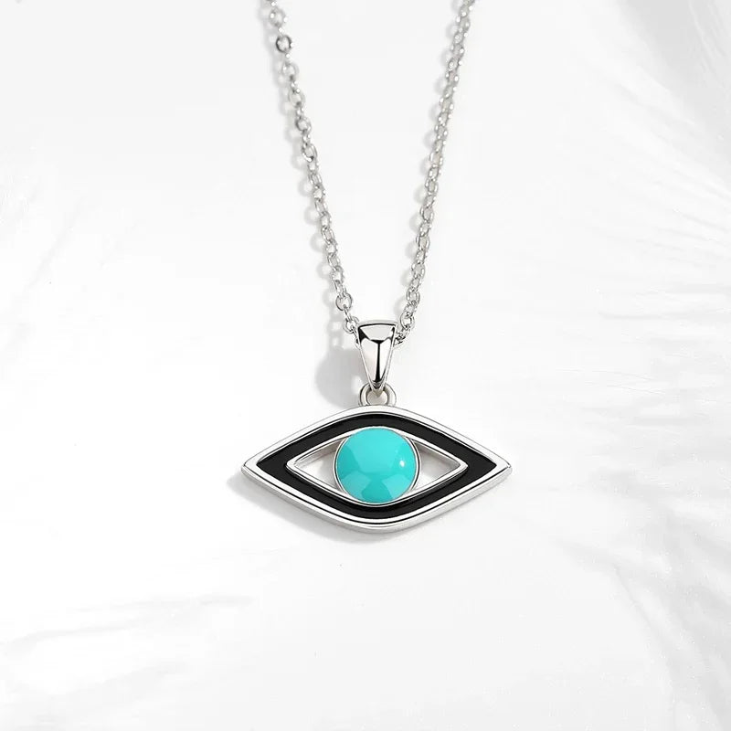 TONGZHE 925 Sterling Silver Pendant Necklace Women Jewelry Blue Stones Lucky Evil Eye Necklace Pave Turquoise Eye Turkey Jewelry