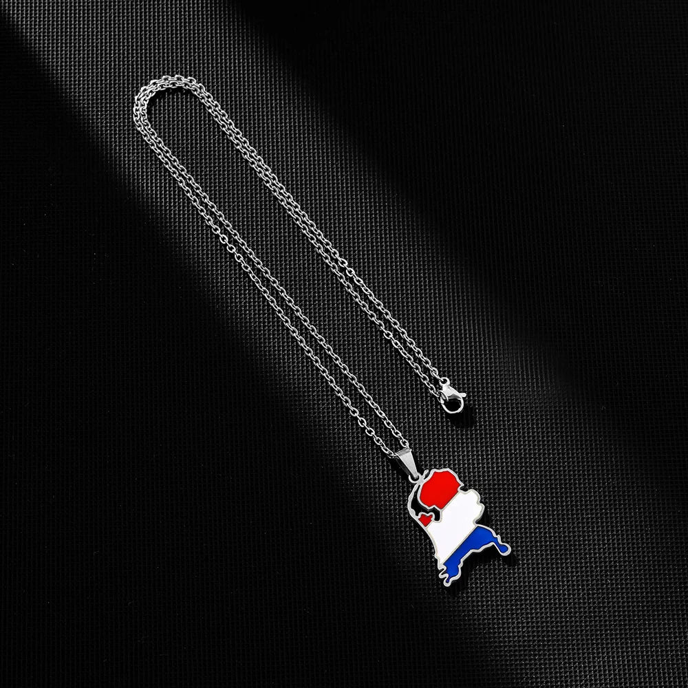 2024 new fashion stainless just vintage Dutch map flag pendant necklace temperament everything collarbone chain birthday anniver