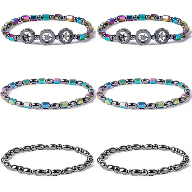 1/2/4/6Pcs Hematite Ankle Bracelet Colorful Elastic Anklet Bohemian Summer Beach Clothing Accessories Energy Hematite Jewelry