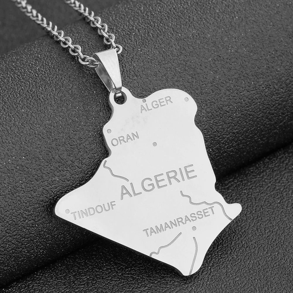 2024 New fashion stainless steel Algerian map necklace for women and men couples ethnic style accessory collarbone chain anniver