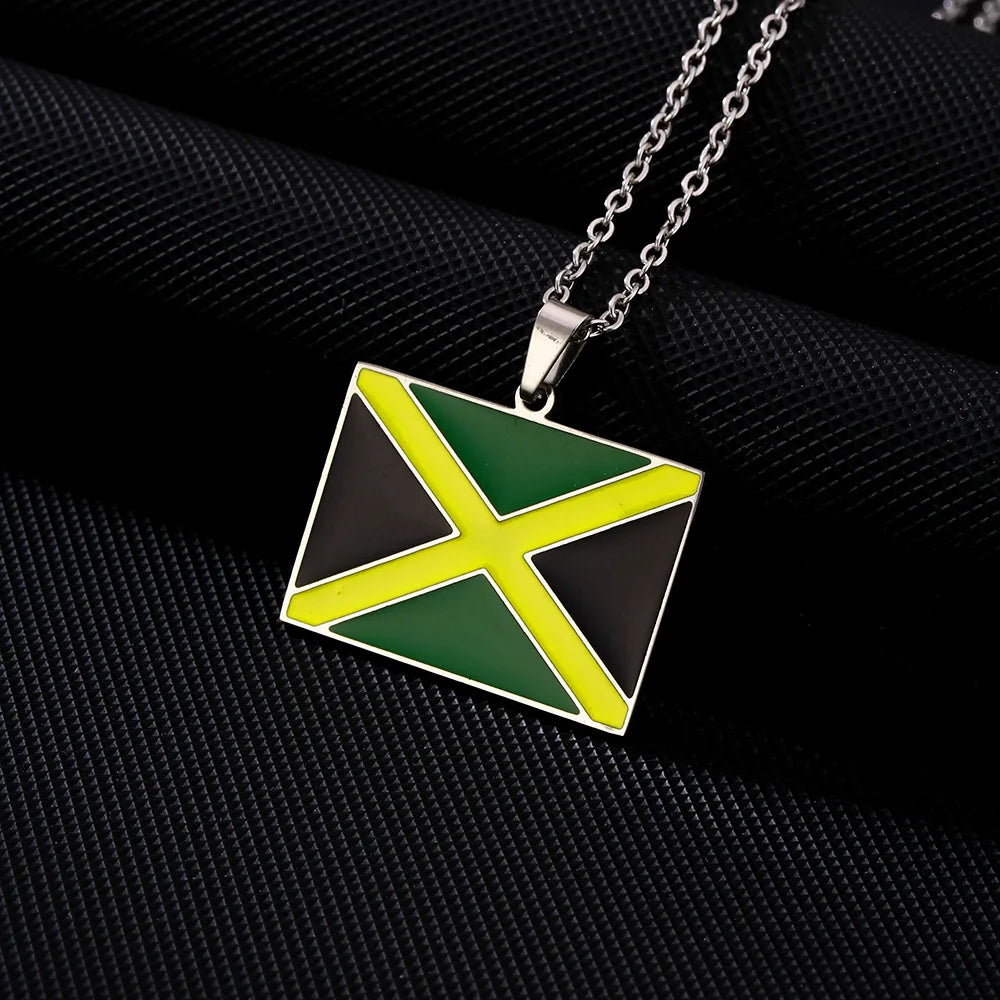 2024 New fashion stainless steel Jamaican flag necklace for women and men couples ethnic style accessory collarbone chain annive