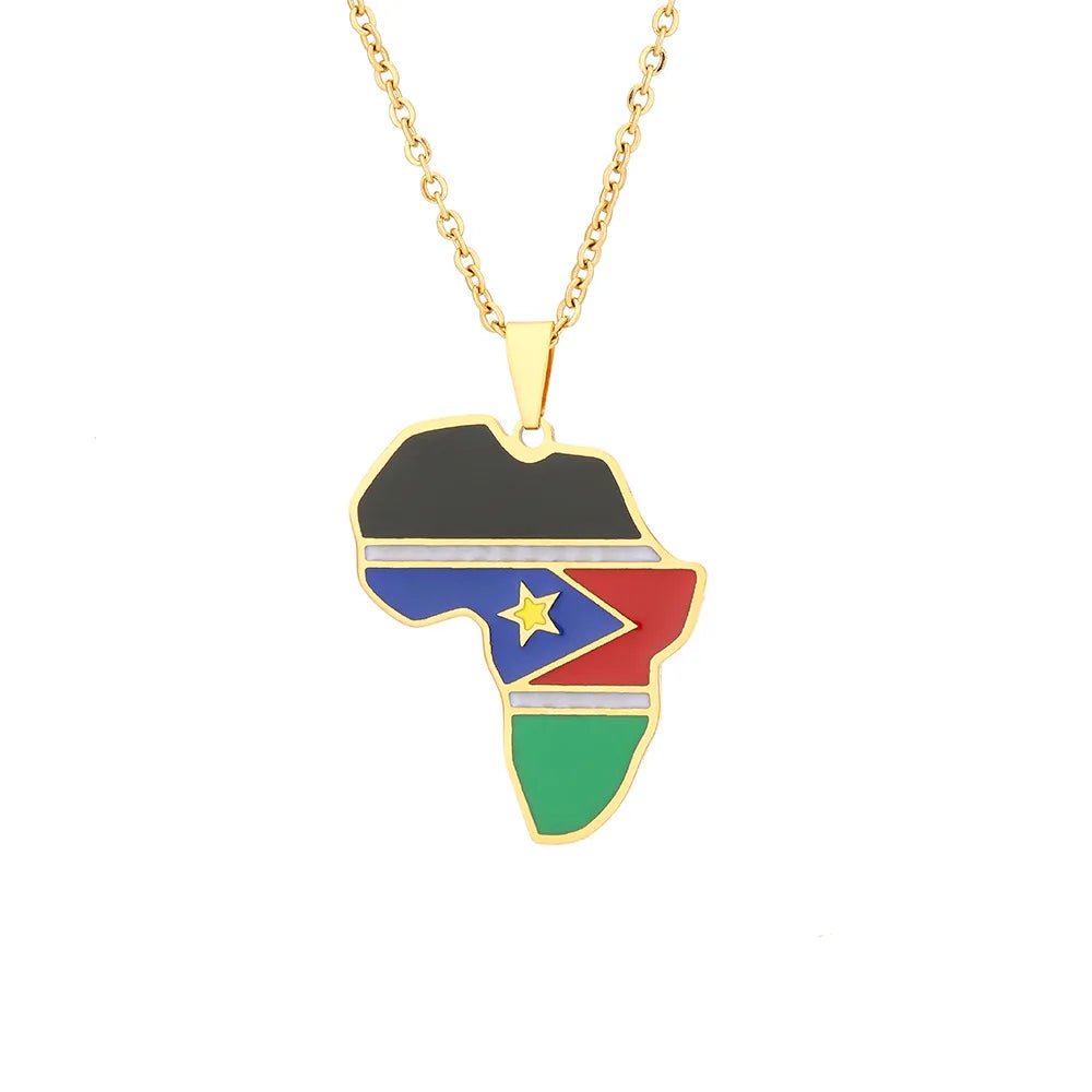 2024 New fashion stainless steel Republic of South Sudan flag necklace for women and men couples ethnic style accessory collarbo