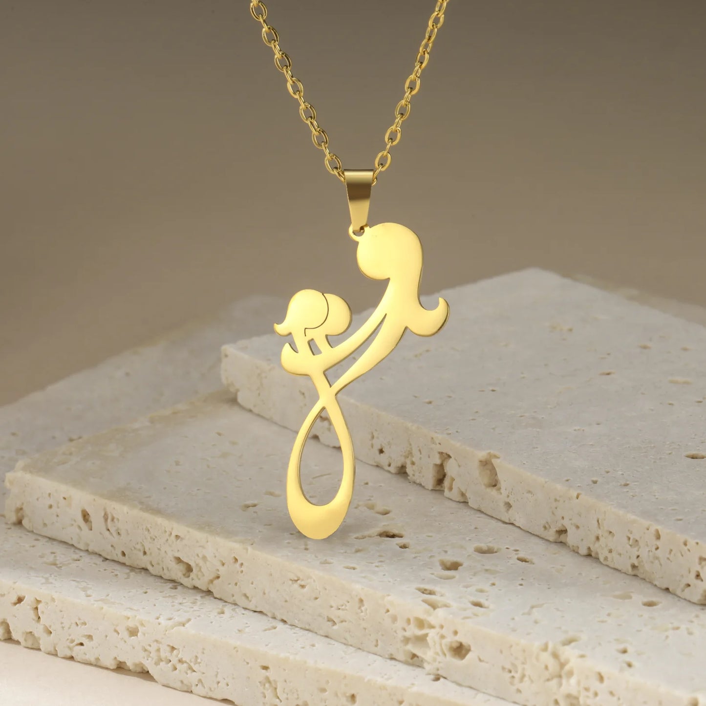 2024 New fashion Mom and Two Kids pendant necklace temperament everything with stainless steel collarbone chain accessories acce