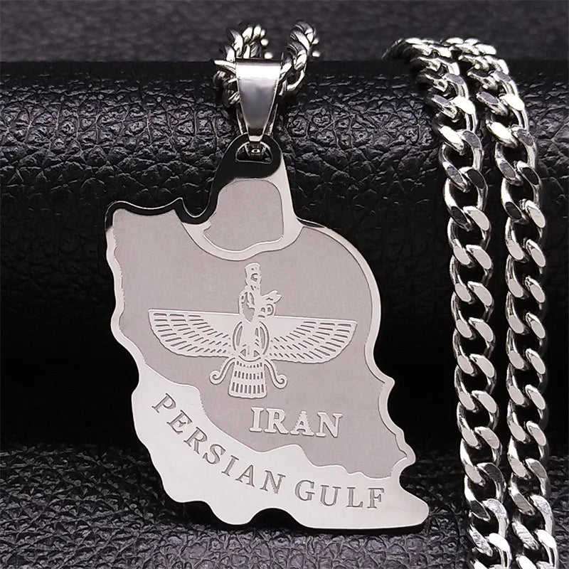 2024 New fashion stainless steel Iran map Ahura necklace Zoroastrian Iran cut Persian Empire collarbone chain accessories access