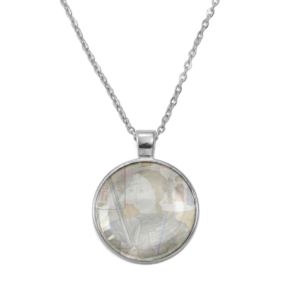 Anniyo Saint Joan of Arc,Patron Saint of France Glass Pendant Necklaces Women Men Jewelry,Maid of Orléans-Jeanne d'Arc #D0040