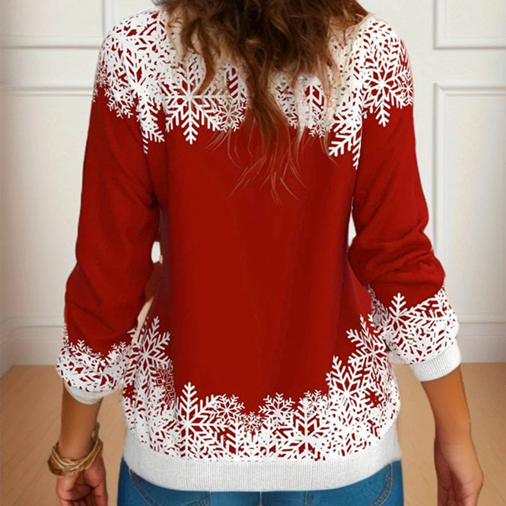 2024 Christmas Series Women’s Autumn and Winter Casual Fashion Printed Long Sleeve Round Neck Pullover Large Size Sweatshirt