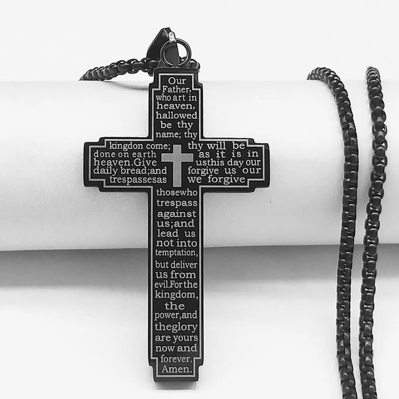2024 New fashion Bible Cross chain necklace men's temperament everything match stainless steel pendant necklace accessory gift