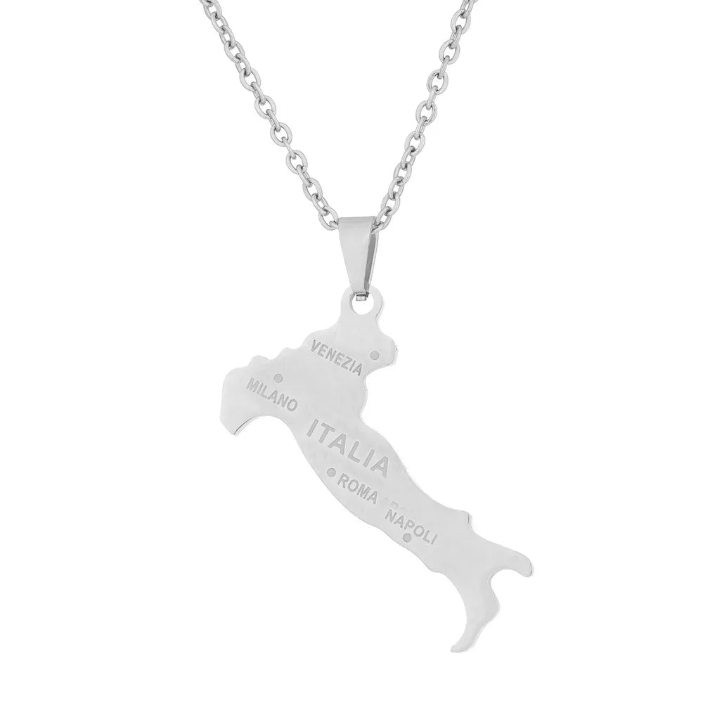 2024 New fashion stainless steel Italian map necklace for women and men couples ethnic style accessory collarbone chain annivers