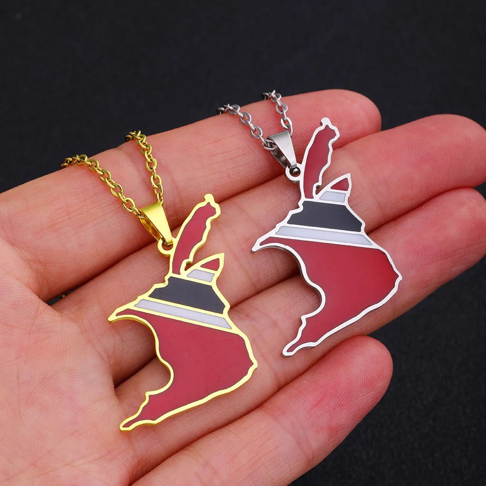2024 New fashion stainless steel Trinidad and Tobago Map necklace for men and women geometric ethnic style collarbone chain Memo