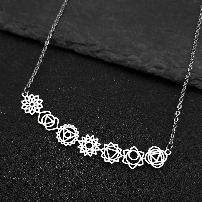 Yoga 7 Chakra Birth Flower Pendant Necklace for Women Girls Stainless Steel Gold Color Reiki Amulet Jewelry Mother's Day Gift