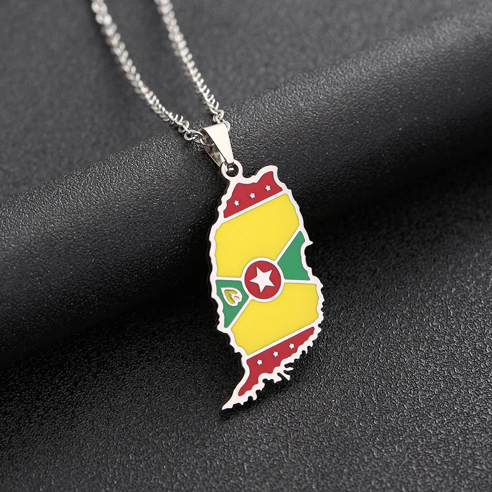 2024 new fashion stainless steel Grenada map necklace for men and women geometric ethnic style collarbone chain anniversary smal