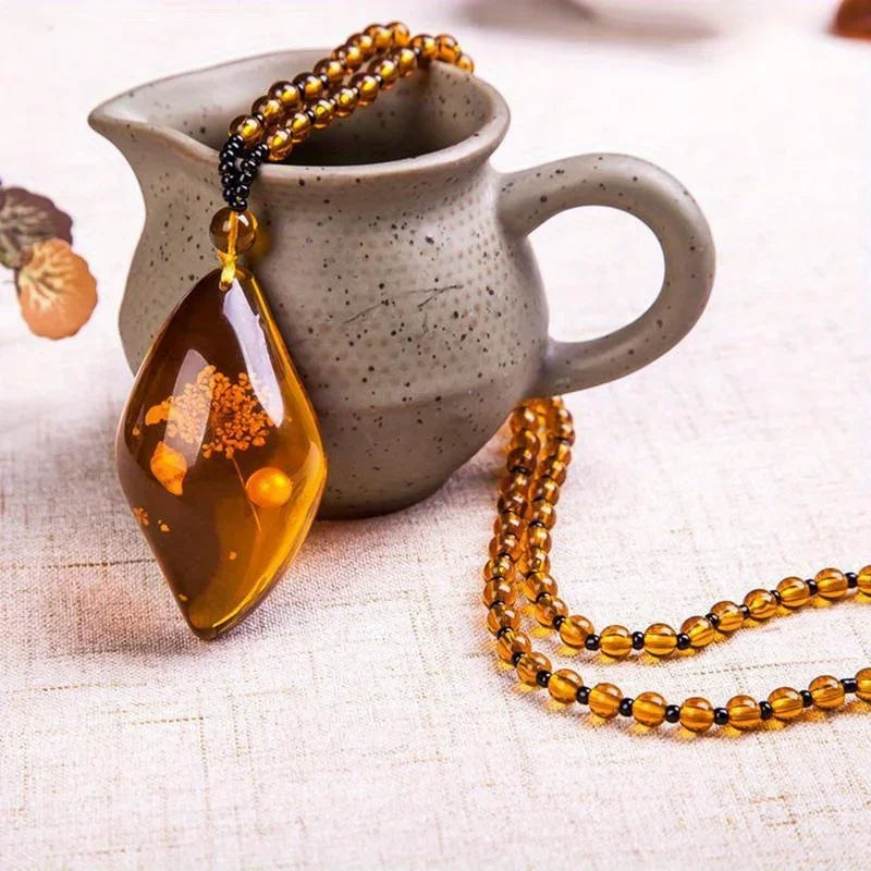 1pcs Amber Flotation Brine Beeswax Bead Necklace Honey Brazilian Amber Necklace Endant Handmade Ethnic Style Pendant Ornament