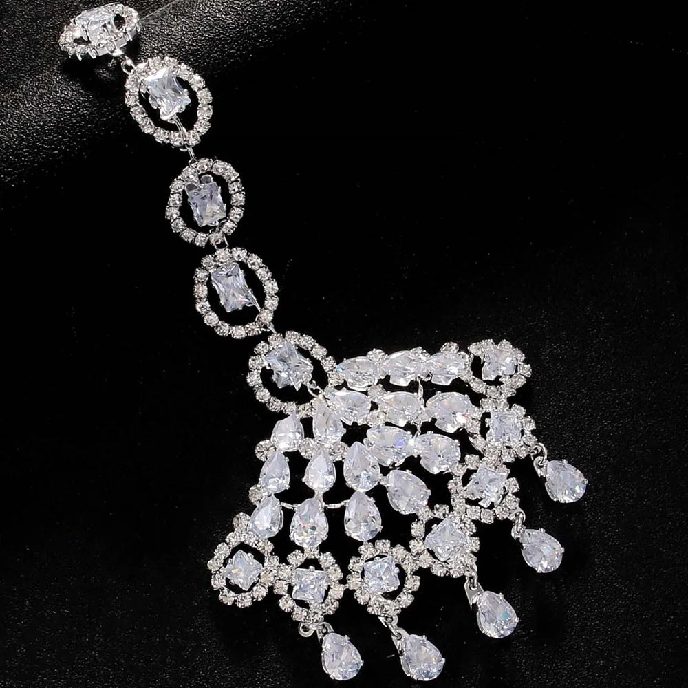 Stonefans Geometric Zircon Water Drop Forehead Chain Jewelry for Women Indian Jewelry Bridal Head Chain Wedding Hair Accessories