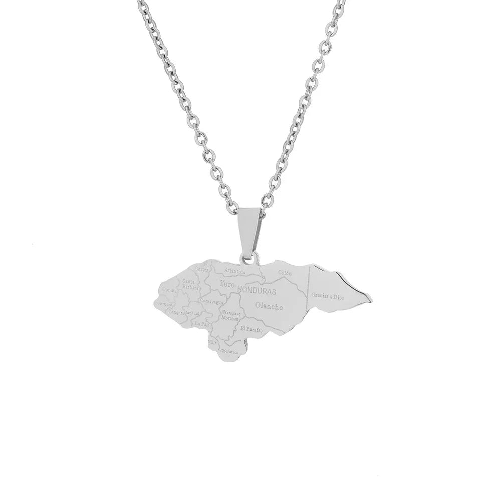 2024 new fashion stainless steel Honduran map with city pendant necklace temperament everything collarbone chain birthday annive