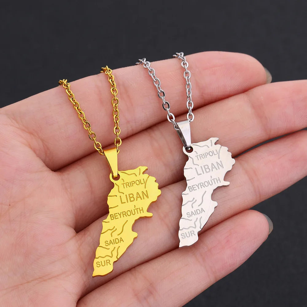 2024 New fashion stainless steel Lebanon map necklace for women and men couples ethnic style accessory collarbone chain annivers