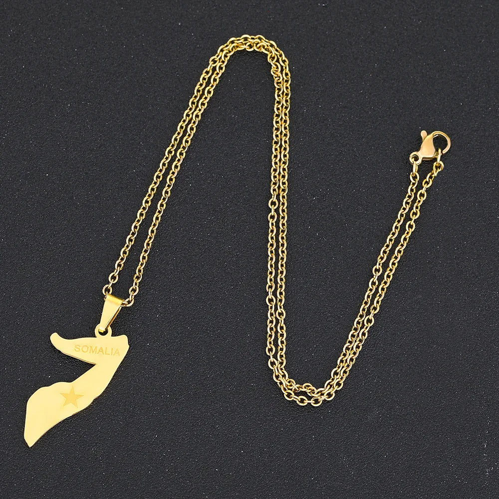 2024 new fashion stainless just Africa Somalia map pendant necklace temperament everything collarbone chain birthday anniversary