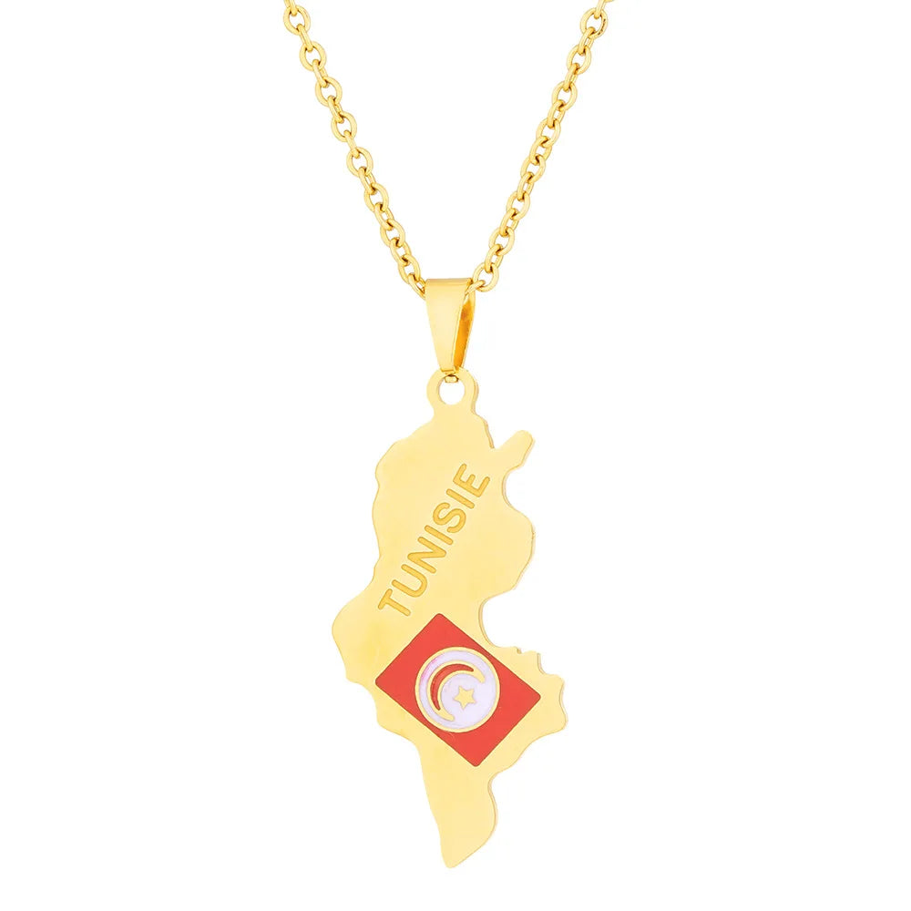 2024 new fashion stainless steel Tunisian map necklace for men and women geometric national style collarbone chain anniversary s
