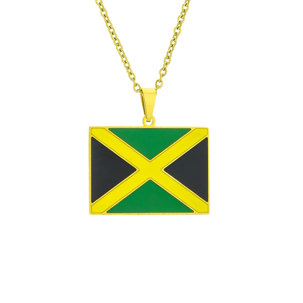 2024 New fashion stainless steel Jamaican flag necklace for women and men couples ethnic style accessory collarbone chain annive