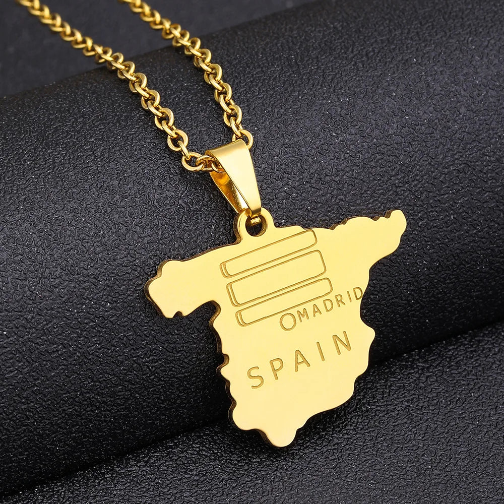 2024 New fashion stainless steel Spanish map pendant necklace for men and women geometric titanium steel pendant national style
