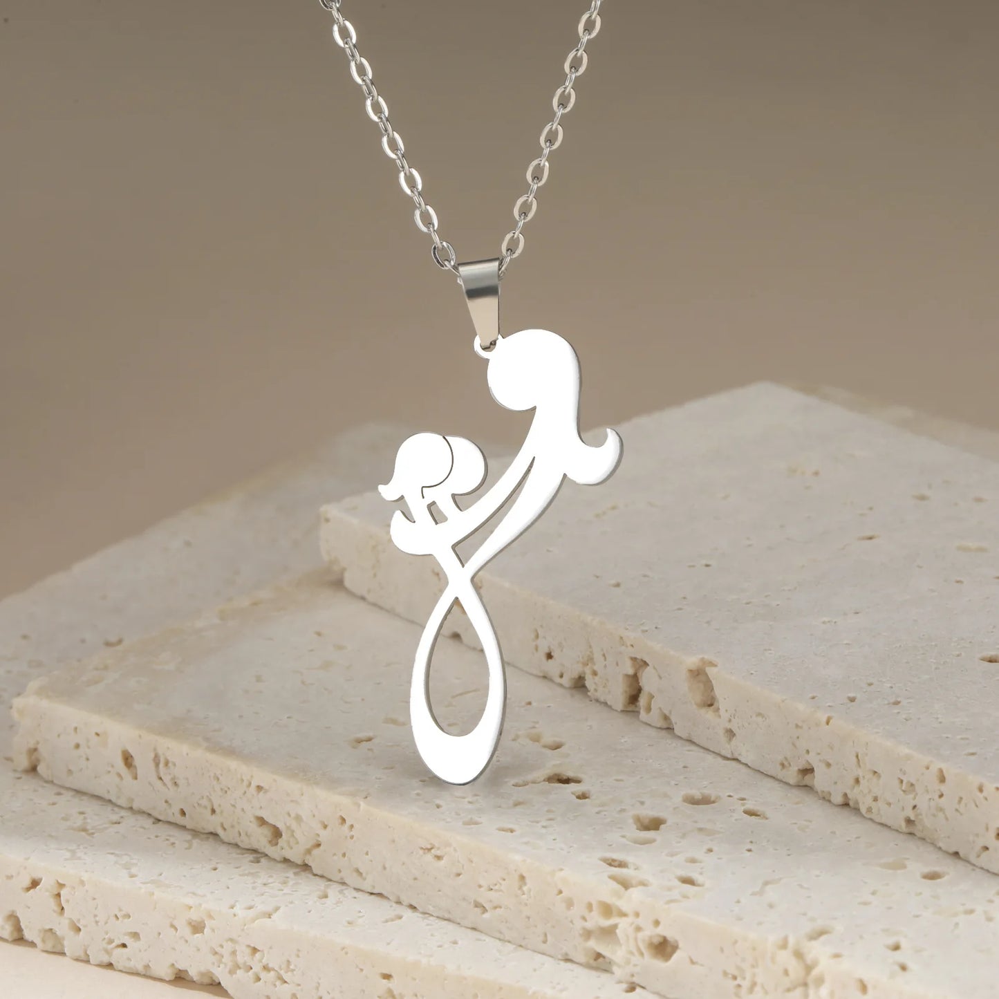 2024 New fashion Mom and Two Kids pendant necklace temperament everything with stainless steel collarbone chain accessories acce