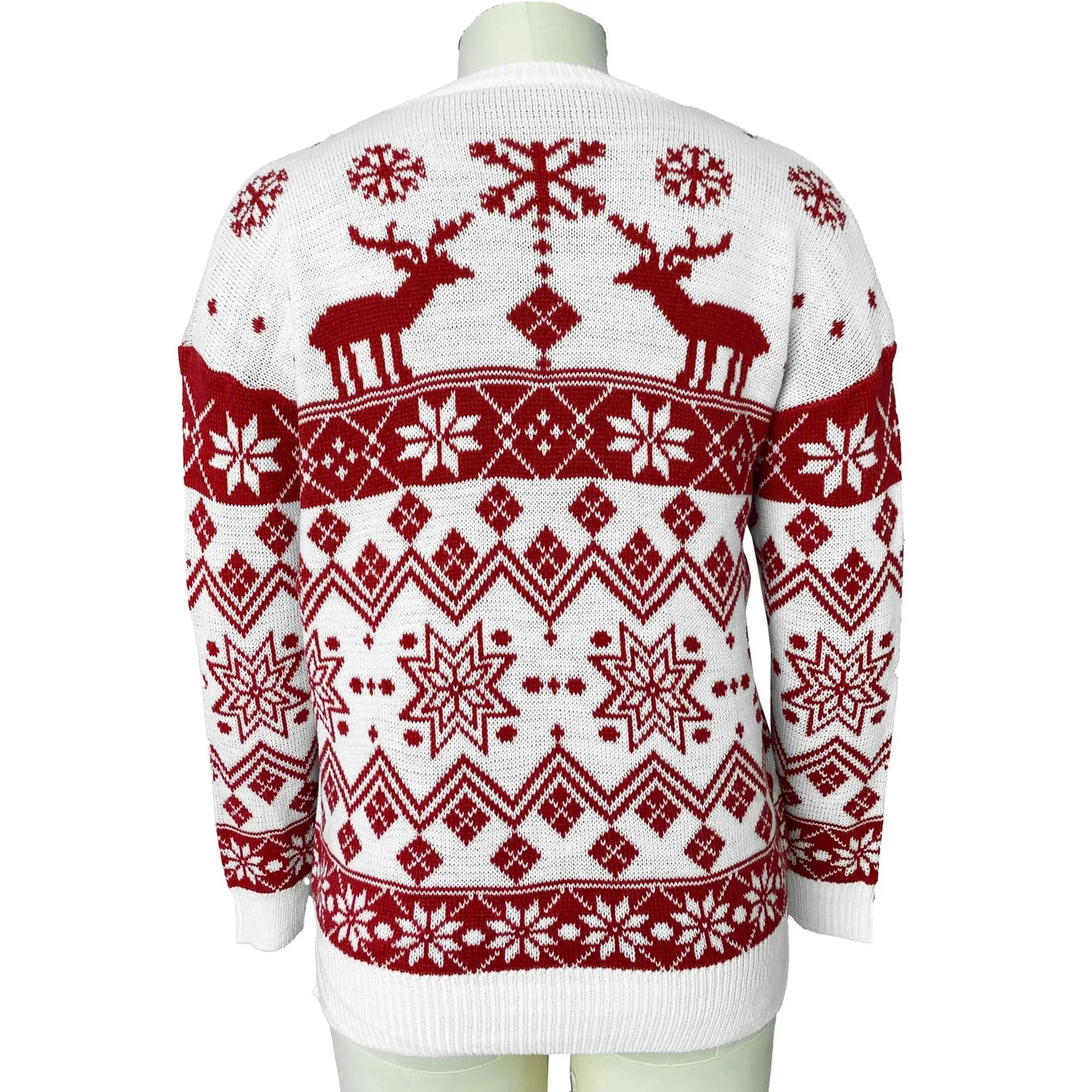 2025 Winter Women's Christmas Sweater Elk Print Knitted Jumpers Full Sleeve O Neck Casual Loose Knitwear Pullover Tops Xmas Look
