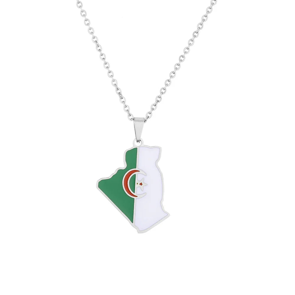 2024 new fashion stainless steel Algerian map pendant necklace temperament everything collarbone chain birthday anniversary smal