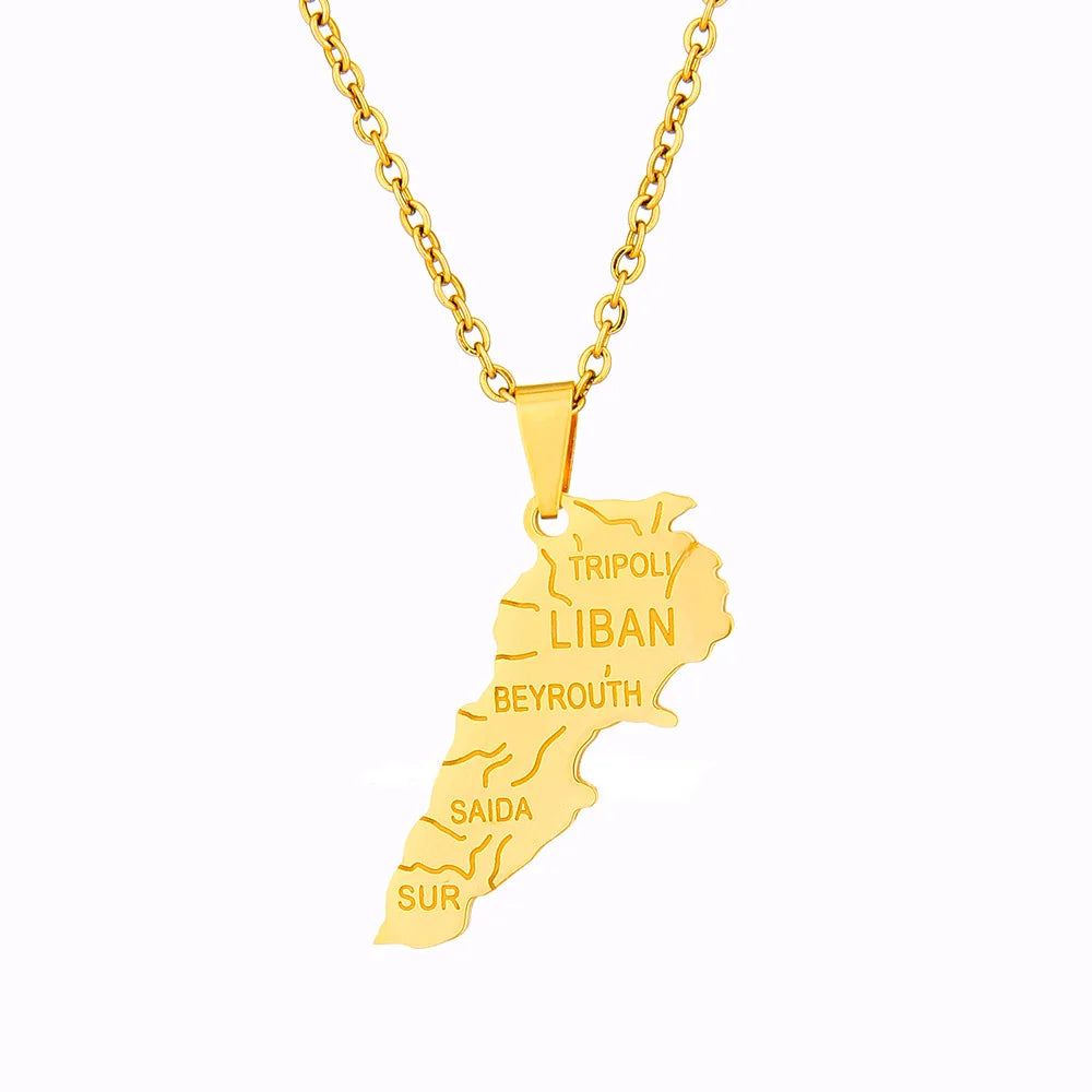 2024 New fashion stainless steel Lebanon map necklace for women and men couples ethnic style accessory collarbone chain annivers