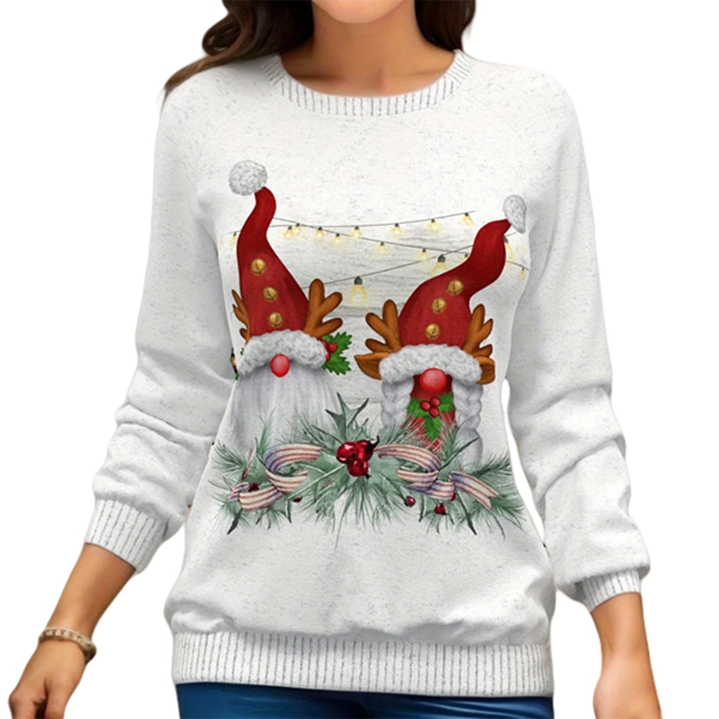 2024 Christmas Series Women’s Autumn and Winter Casual Fashion Printed Long Sleeve Round Neck Pullover Large Size Sweatshirt