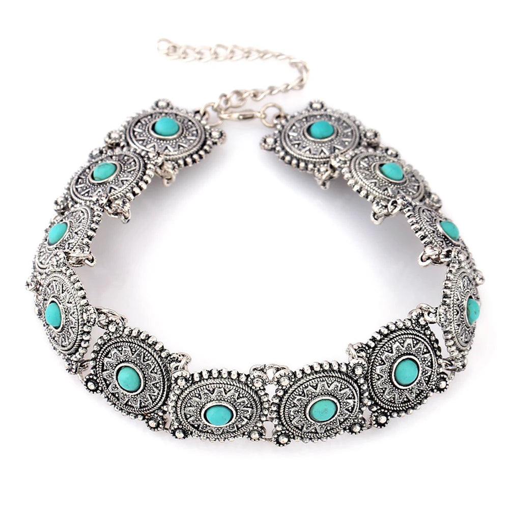 Vintage Alloy Carved Sun Pattern Choker Necklace for Women Traditional Boho Ethnic Round Collar Necklaces Statement Jewelry Gift