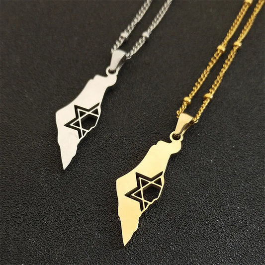 2024 New fashion Israel and Palestine map pendant necklace Stainless steel fashion personality pendant jewelry temperament 100 m