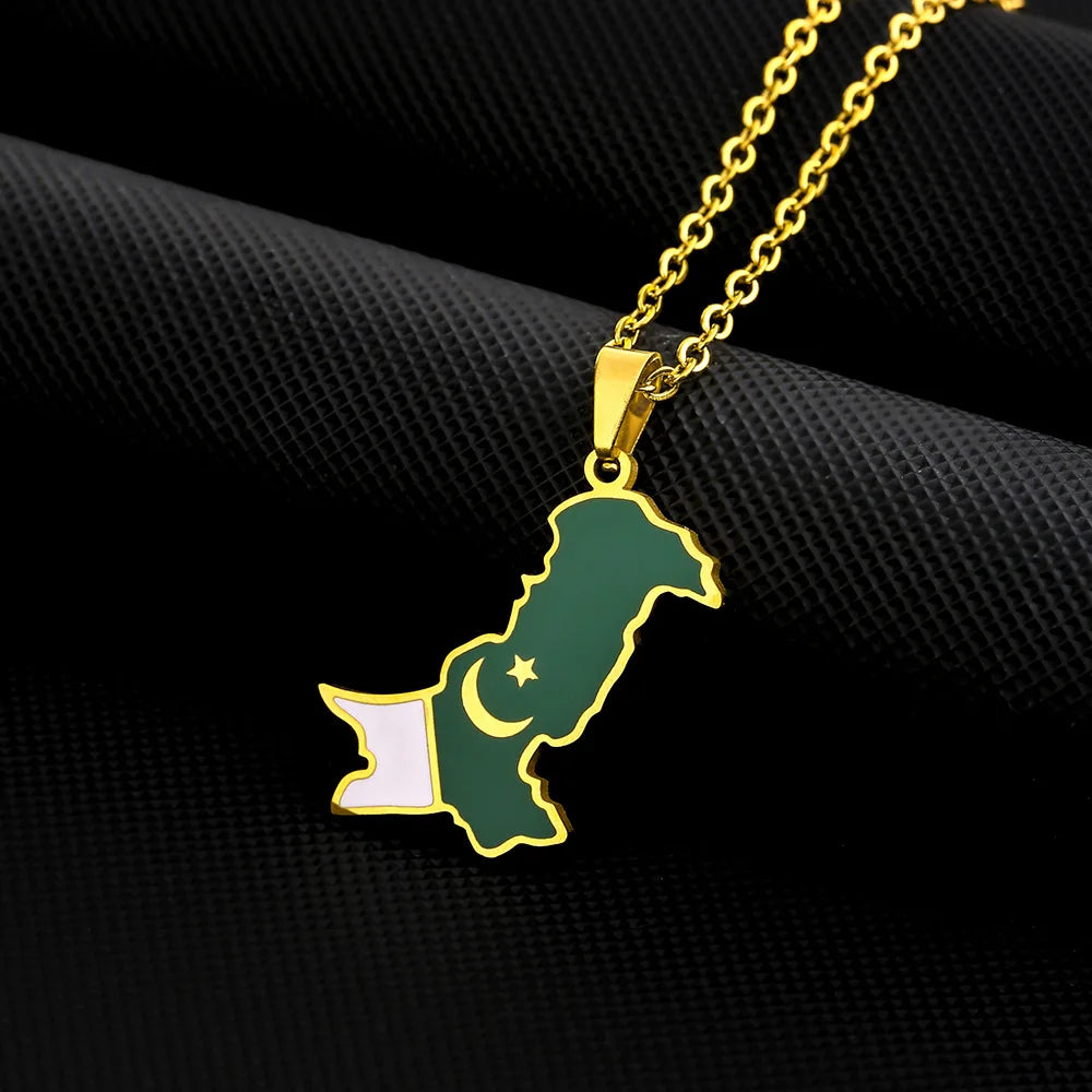 2024 new fashion stainless just Pakistan map flag pendant necklace temperament everything collarbone chain birthday anniversary