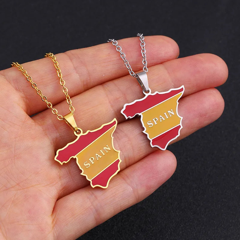 2024 new fashion stainless just Spanish map pendant necklace temperament everything collarbone chain birthday anniversary gift