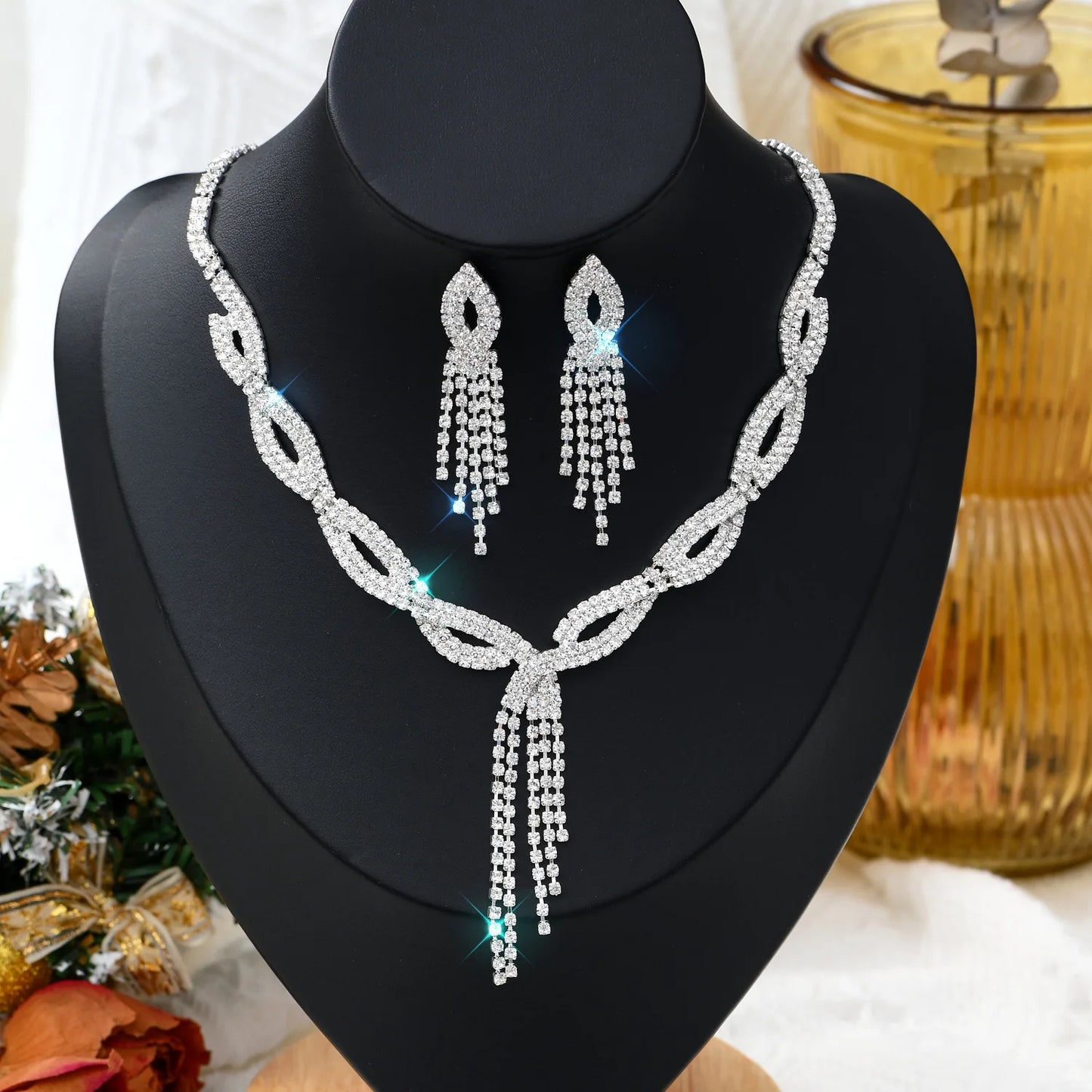 1 Set Of Fashionable Copper Inlaid Claw Chain Necklace, Earrings, Jewelry Set, Women's Wedding Banquet Party Daily Necessities