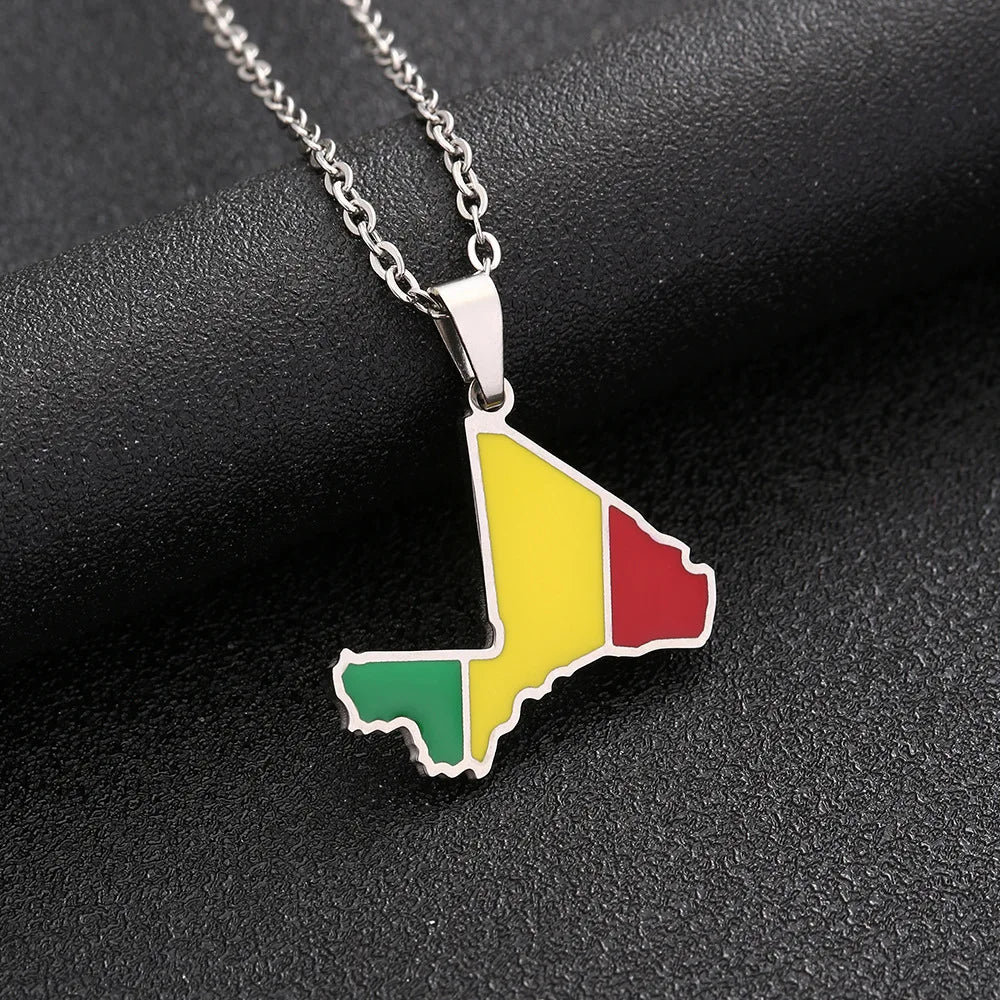 2024 new fashion stainless steel Mali map necklace for men and women geometric ethnic style collarbone chain anniversary small g