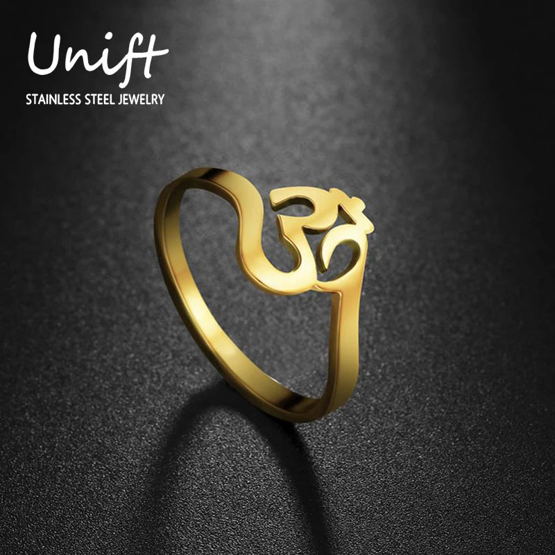 Unift Buddhism Hindu Yoga Om Aum Rings For Women Supernatural Talisman Stainless Steel Amulet Jewelry Religious Meditatio Gifts
