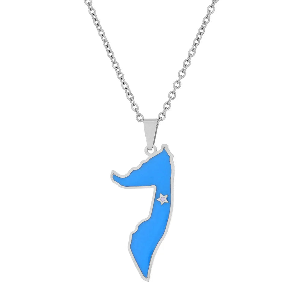 2024 New fashion stainless steel Somali drip oil map necklace for women and men couples ethnic style accessory collarbone chain