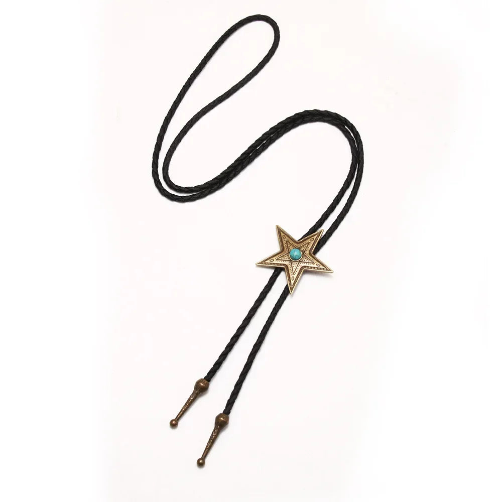 Vintage Cowboy Jazz Hat Alloy mens bolo tie Men Women Leather Rope Long Necklace Sweater Chain shirts Bolo Tie Men Accessories