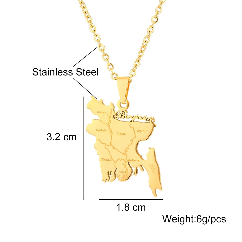 2024 New fashion stainless steel O Bengal map necklace for men and women geometric titanium steel pendant national style clavicl