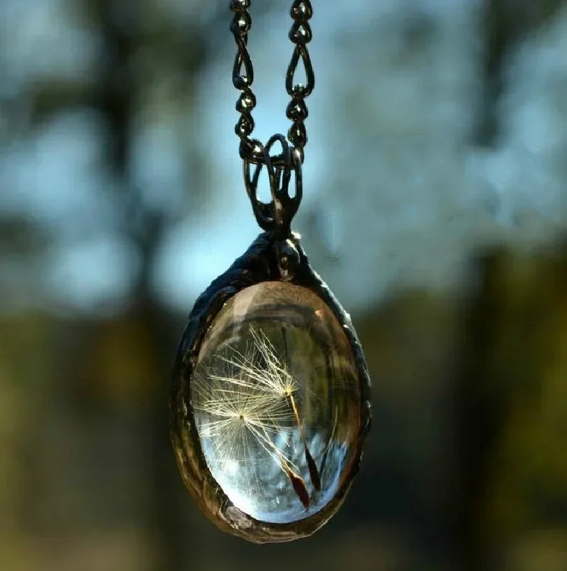 Подвеска На Шею Dandelion Dried Flower Pendant Necklace Charm Natural Dandelion Glass Ball Transparent Wish Glass Vial Jewelry