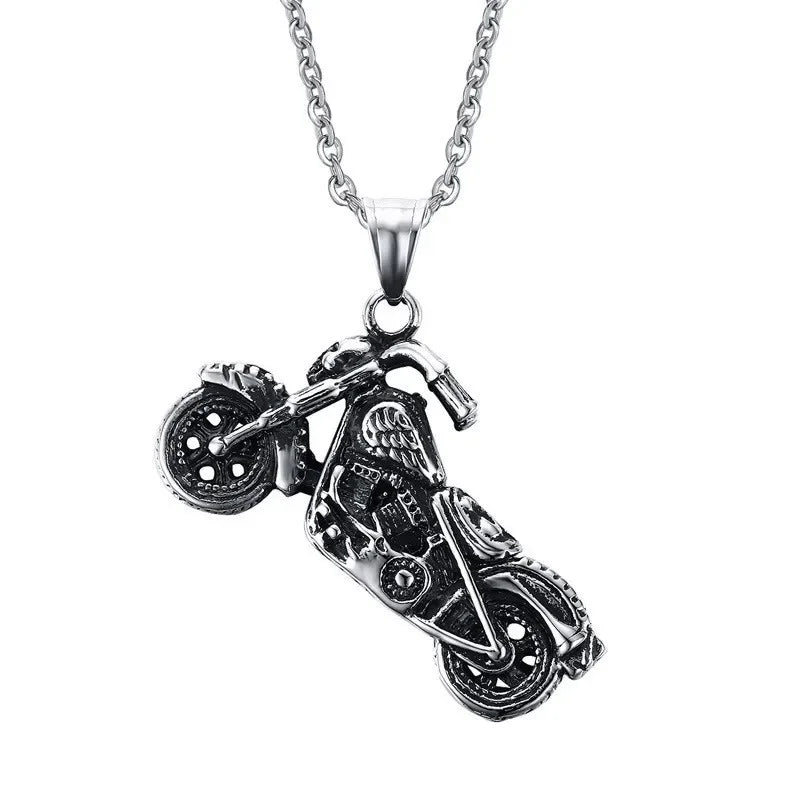 Vintage Men Hip Hop Jewelry Punk Stainless Steel Motorcycle Pendant Necklace Male Bijoux Long Box Chain Wholesale S401