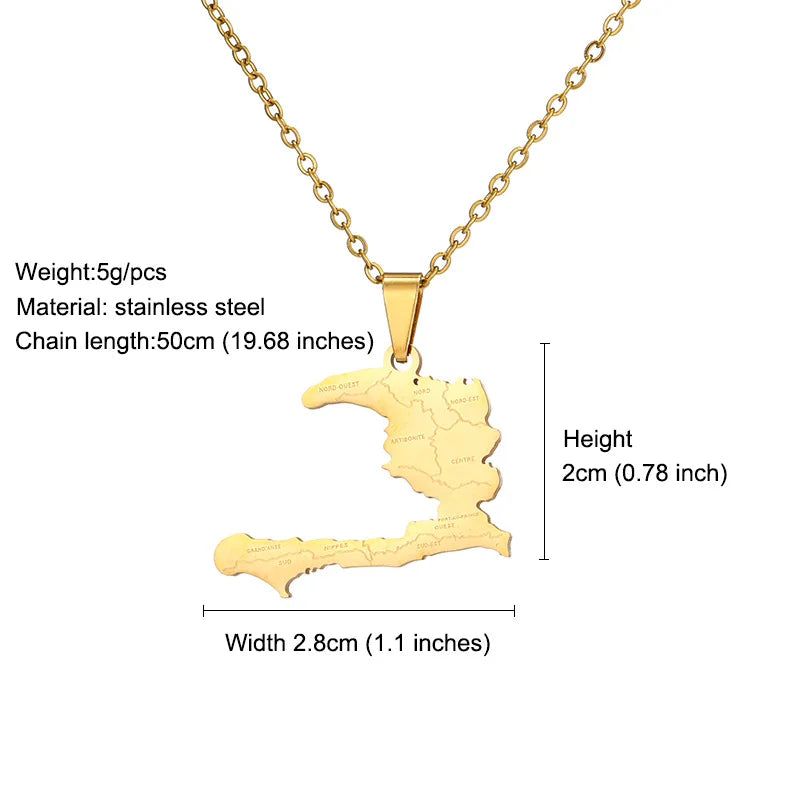 2024 New fashion stainless steel Haiti map pendant necklace temperament all-match titanium steel couple necklace gift for men an