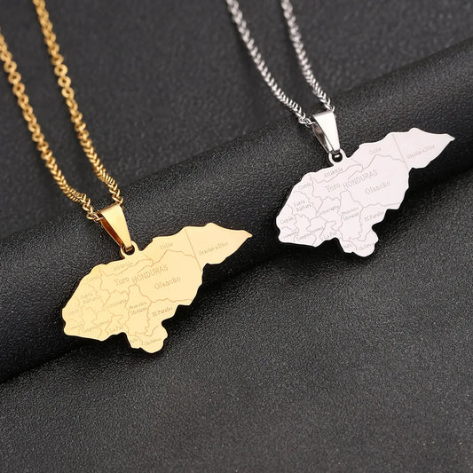 2024 new fashion stainless steel Honduran map with city pendant necklace temperament everything collarbone chain birthday annive