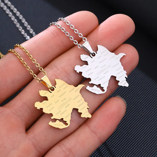 2024 new fashion stainless just Azerbaijan map with city pendant necklace temperament everything collarbone chain birthday anniv