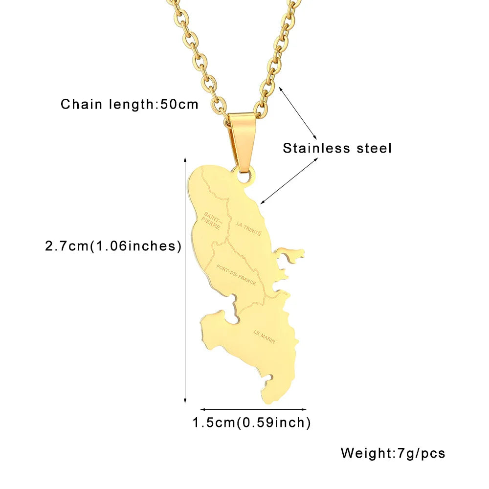 2024 new fashion stainless steel French Martinique map with city pendant necklace temperament everything collarbone chain birthd