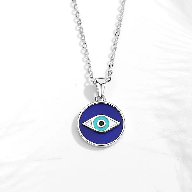TONGZHE 925 Sterling Silver Pendant Necklace Women Jewelry Blue Stones Lucky Evil Eye Necklace Pave Turquoise Eye Turkey Jewelry