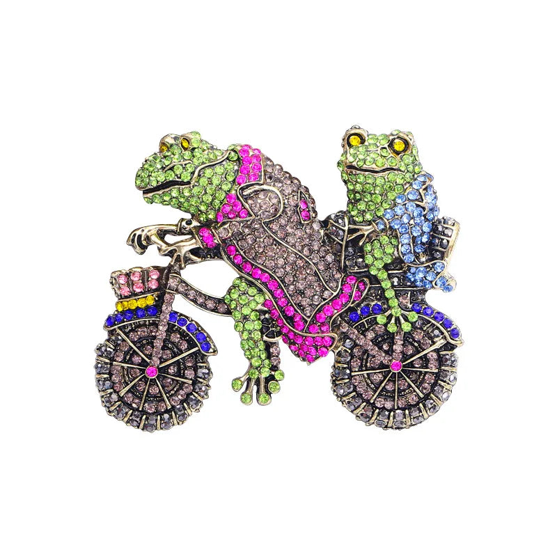 vintage jewelry retro heavy diamond frog prince bicycle brooch women accessories pin