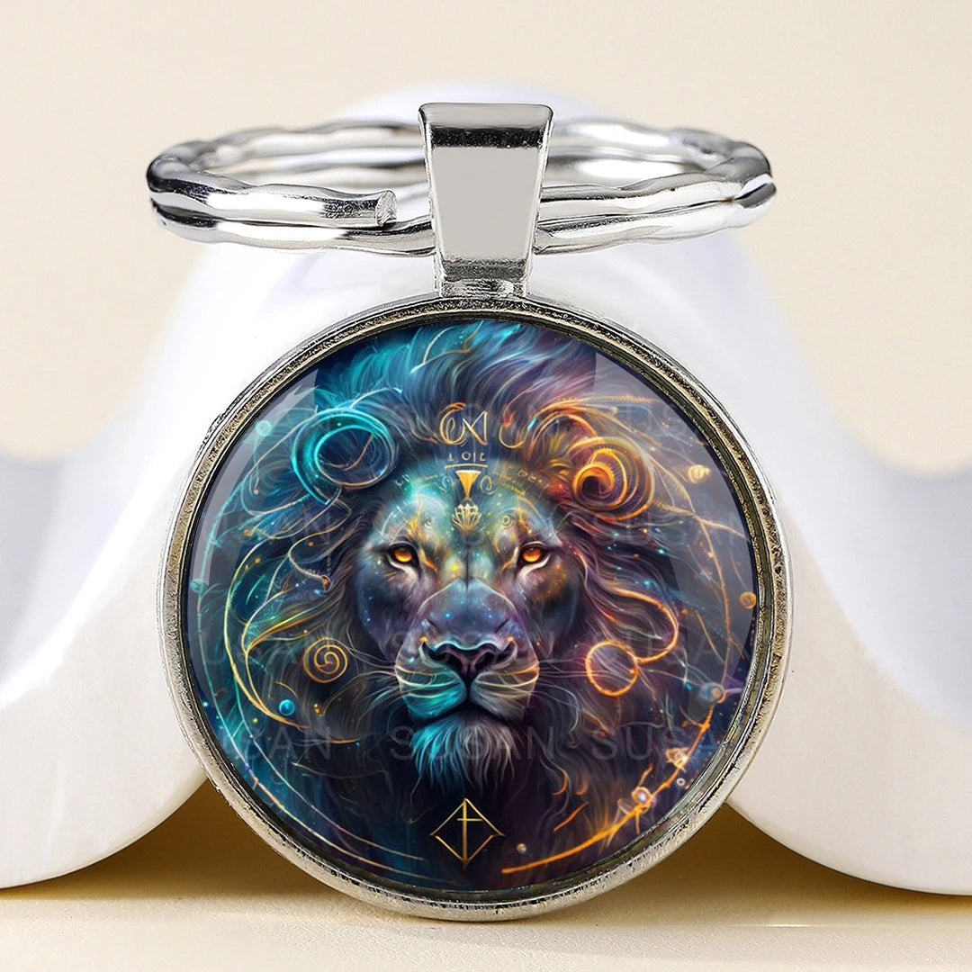 Star Sign Animal Cats Lion Graphic Design Key Chain Unique Keyrings Charm Pendant Jewelry Perfect Birthday Anniversary Gift Idea