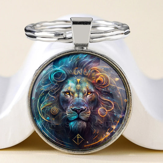 Star Sign Animal Cats Lion Graphic Design Key Chain Unique Keyrings Charm Pendant Jewelry Perfect Birthday Anniversary Gift Idea