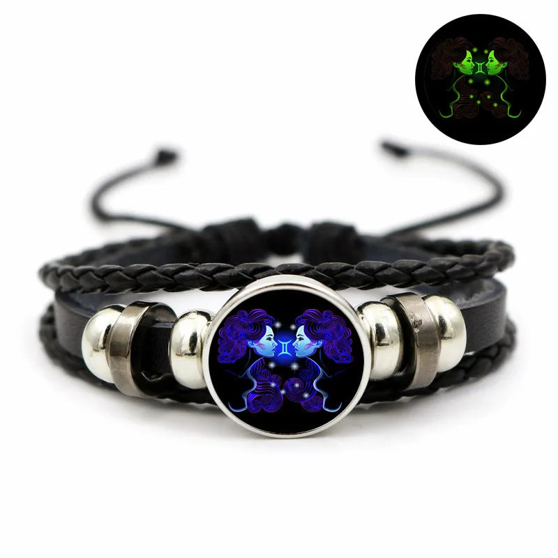 Twelve constellations bracelet female luminous retro leather bracelet male student Korean style fashion simple luminous bracelet