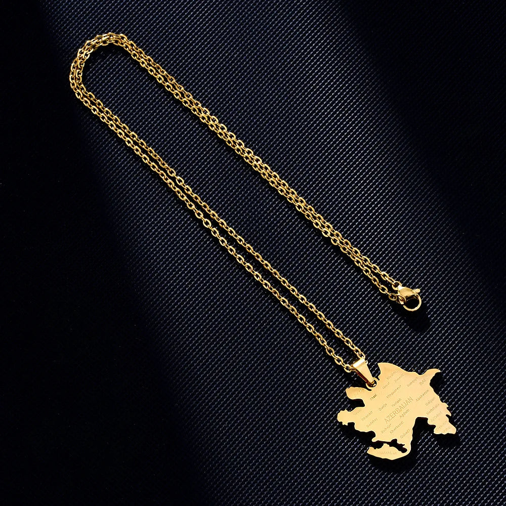 2024 new fashion stainless just Azerbaijan map with city pendant necklace temperament everything collarbone chain birthday anniv